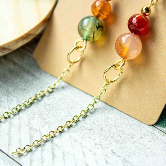 Multicolor Agate - Gold - Dangle Earrings - Picture 11 of 12